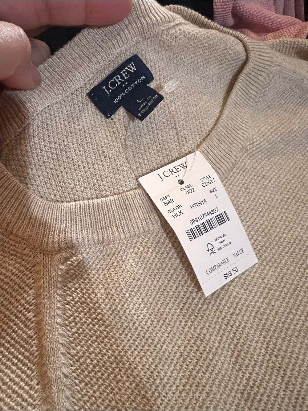 J. Crew Cream Textured Cotton Crewneck Sweater